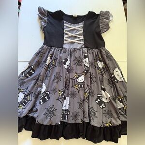Boutique HELLO KITTY Halloween Cobweb Skeleton Black Grey Dress 14/16